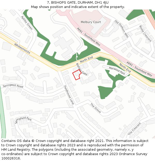 7, BISHOPS GATE, DURHAM, DH1 4JU: Location map and indicative extent of plot