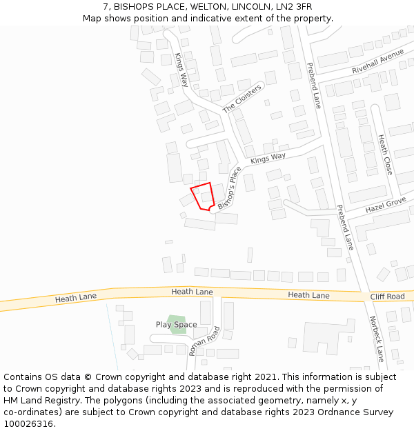 7, BISHOPS PLACE, WELTON, LINCOLN, LN2 3FR: Location map and indicative extent of plot