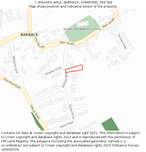 7, BISHOPS WALK, BARNACK, STAMFORD, PE9 3EE: Location map and indicative extent of plot
