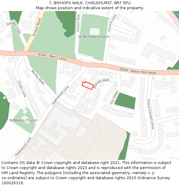 7, BISHOPS WALK, CHISLEHURST, BR7 5PU: Location map and indicative extent of plot