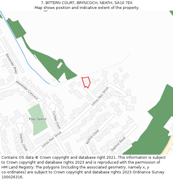 7, BITTERN COURT, BRYNCOCH, NEATH, SA10 7EX: Location map and indicative extent of plot