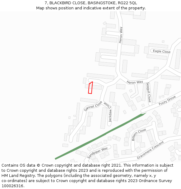 7, BLACKBIRD CLOSE, BASINGSTOKE, RG22 5QL: Location map and indicative extent of plot