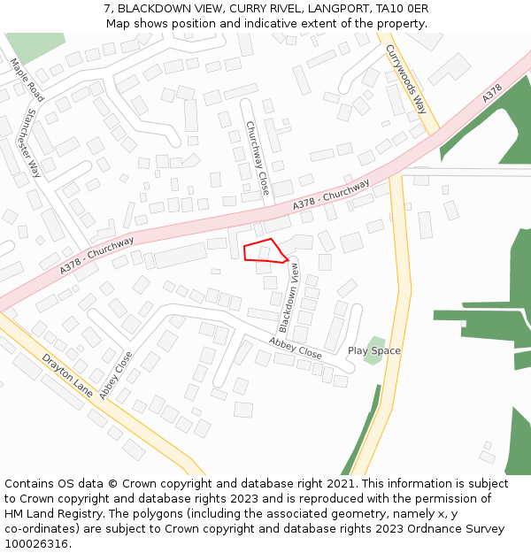 7, BLACKDOWN VIEW, CURRY RIVEL, LANGPORT, TA10 0ER: Location map and indicative extent of plot