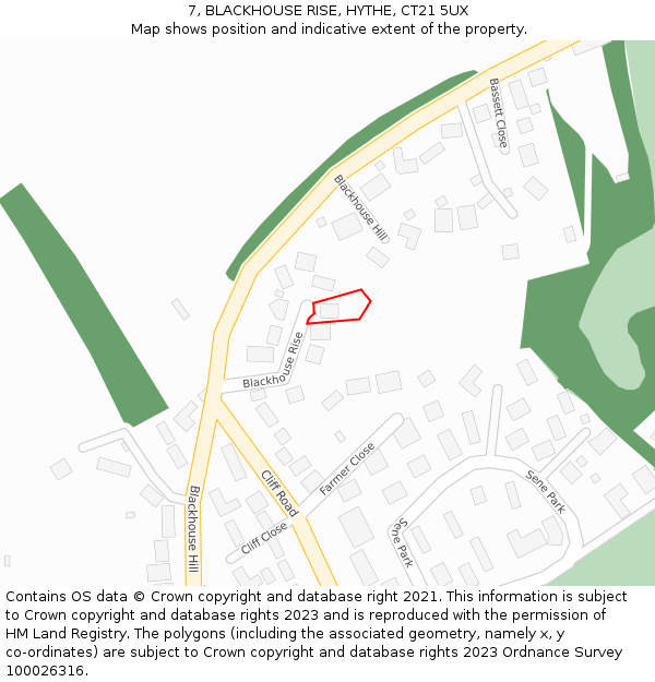 7, BLACKHOUSE RISE, HYTHE, CT21 5UX: Location map and indicative extent of plot