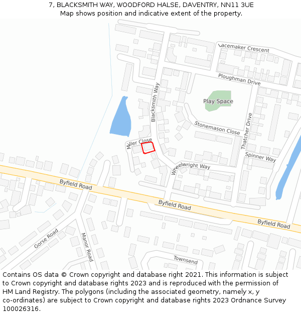7, BLACKSMITH WAY, WOODFORD HALSE, DAVENTRY, NN11 3UE: Location map and indicative extent of plot