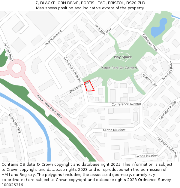 7, BLACKTHORN DRIVE, PORTISHEAD, BRISTOL, BS20 7LD: Location map and indicative extent of plot