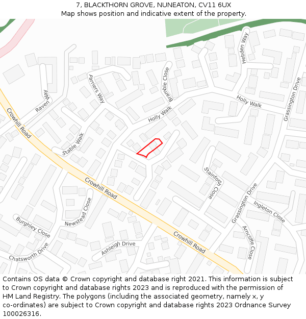 7, BLACKTHORN GROVE, NUNEATON, CV11 6UX: Location map and indicative extent of plot
