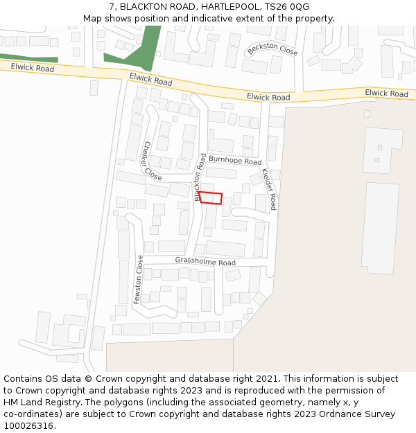 7, BLACKTON ROAD, HARTLEPOOL, TS26 0QG: Location map and indicative extent of plot