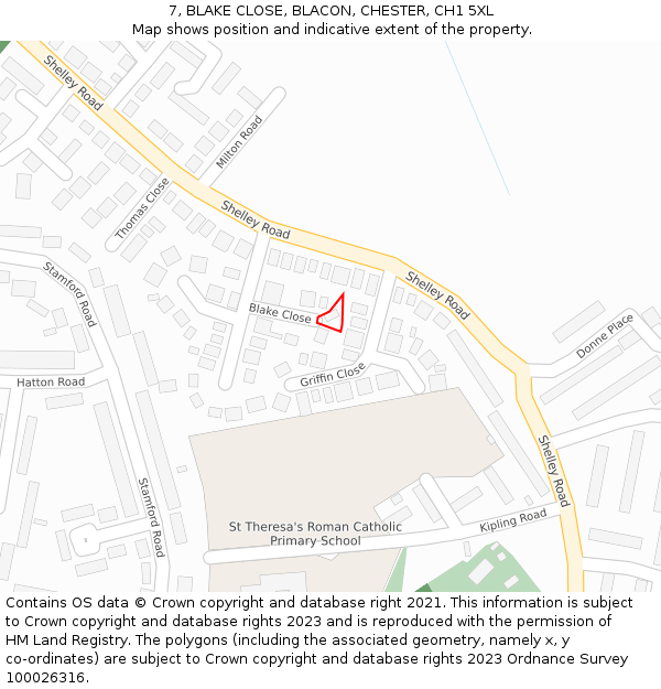 7, BLAKE CLOSE, BLACON, CHESTER, CH1 5XL: Location map and indicative extent of plot