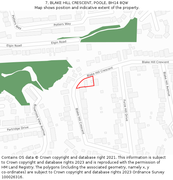 7, BLAKE HILL CRESCENT, POOLE, BH14 8QW: Location map and indicative extent of plot