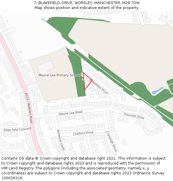 7, BLAKEFIELD DRIVE, WORSLEY, MANCHESTER, M28 7DW: Location map and indicative extent of plot