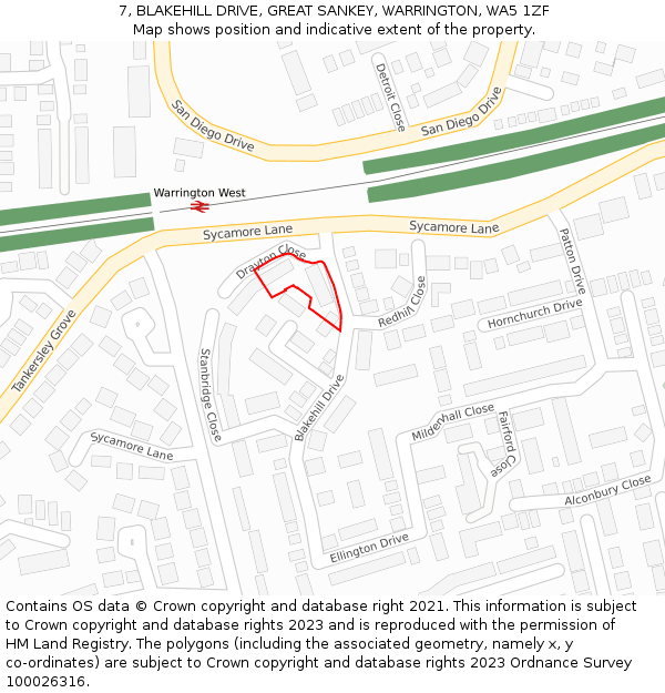 7, BLAKEHILL DRIVE, GREAT SANKEY, WARRINGTON, WA5 1ZF: Location map and indicative extent of plot