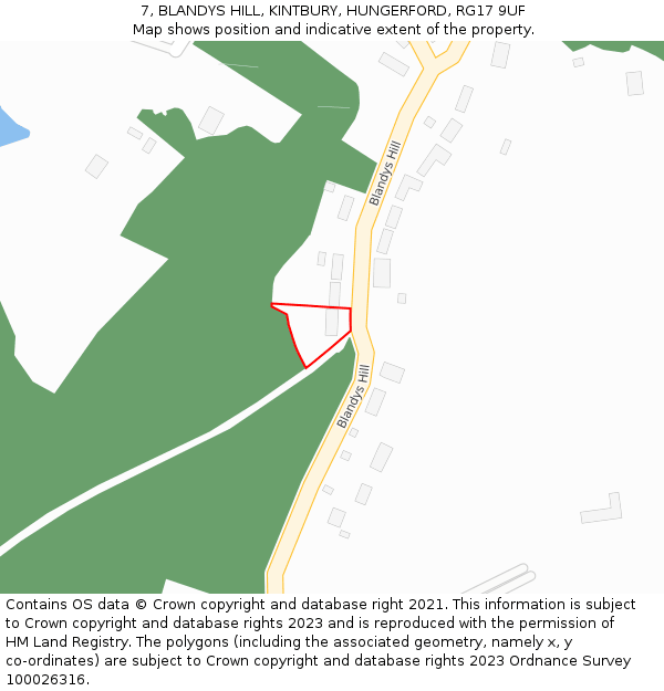 7, BLANDYS HILL, KINTBURY, HUNGERFORD, RG17 9UF: Location map and indicative extent of plot