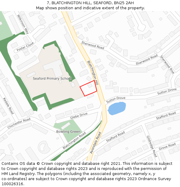 7, BLATCHINGTON HILL, SEAFORD, BN25 2AH: Location map and indicative extent of plot