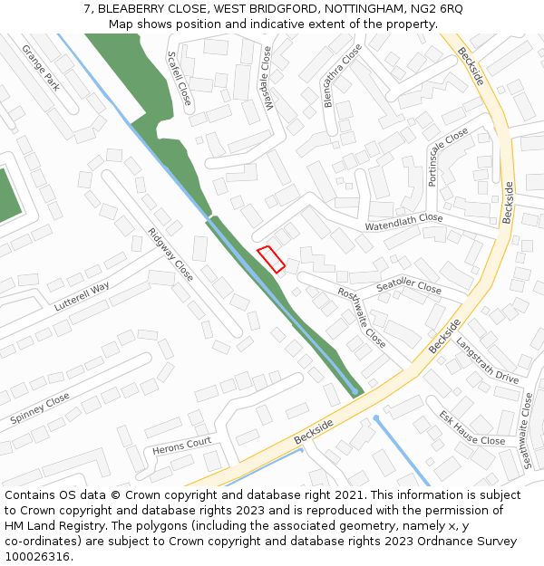 7, BLEABERRY CLOSE, WEST BRIDGFORD, NOTTINGHAM, NG2 6RQ: Location map and indicative extent of plot