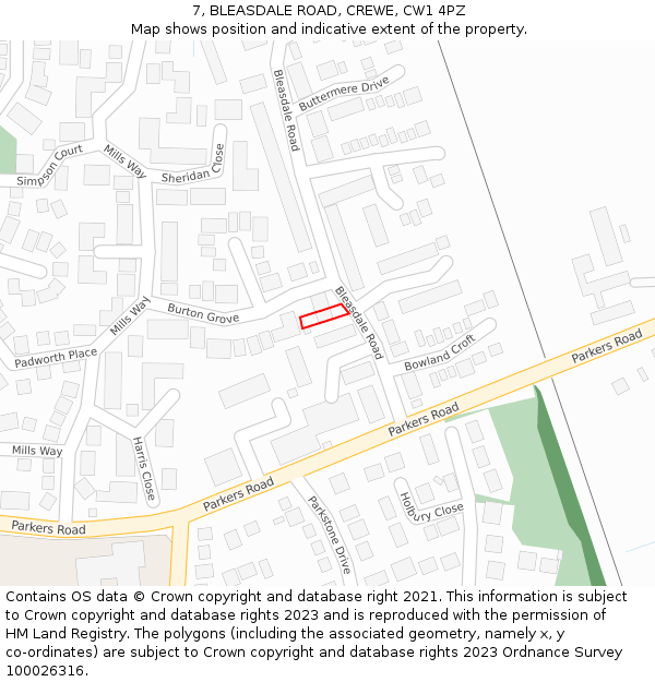 7, BLEASDALE ROAD, CREWE, CW1 4PZ: Location map and indicative extent of plot