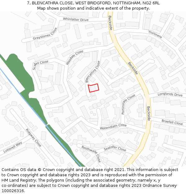 7, BLENCATHRA CLOSE, WEST BRIDGFORD, NOTTINGHAM, NG2 6RL: Location map and indicative extent of plot