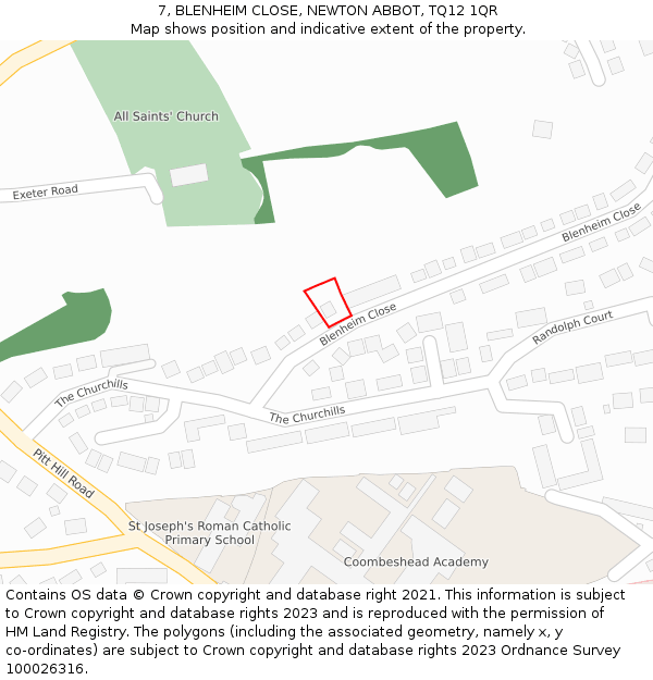 7, BLENHEIM CLOSE, NEWTON ABBOT, TQ12 1QR: Location map and indicative extent of plot