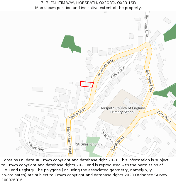 7, BLENHEIM WAY, HORSPATH, OXFORD, OX33 1SB: Location map and indicative extent of plot