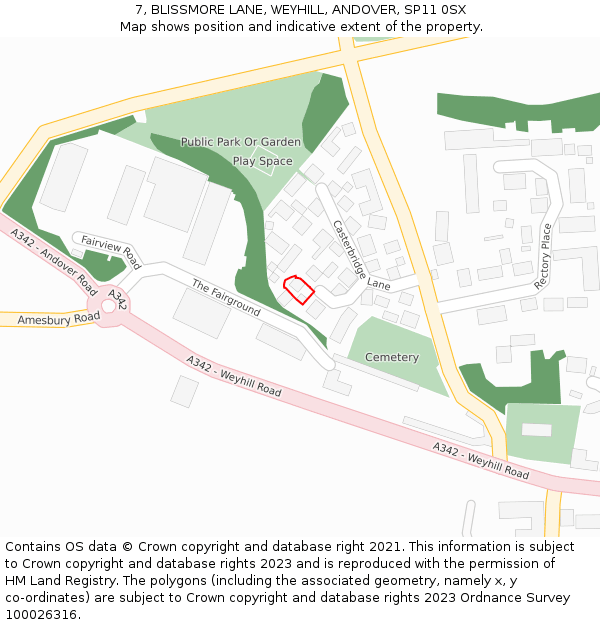 7, BLISSMORE LANE, WEYHILL, ANDOVER, SP11 0SX: Location map and indicative extent of plot