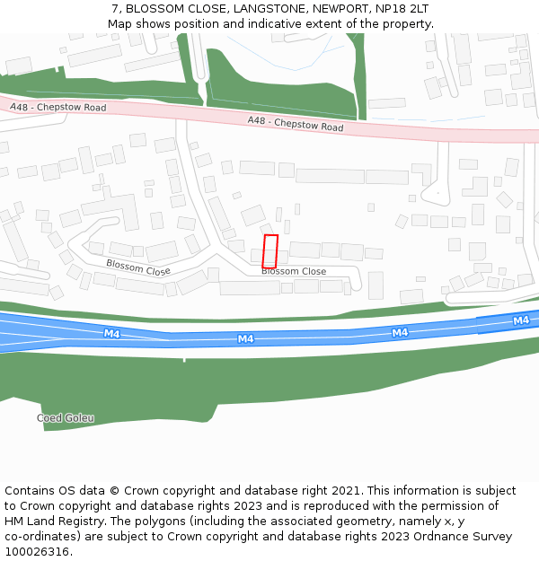 7, BLOSSOM CLOSE, LANGSTONE, NEWPORT, NP18 2LT: Location map and indicative extent of plot