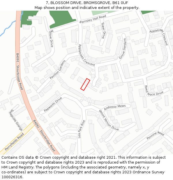 7, BLOSSOM DRIVE, BROMSGROVE, B61 0UF: Location map and indicative extent of plot