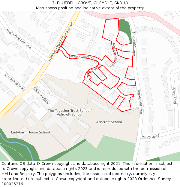 7, BLUEBELL GROVE, CHEADLE, SK8 1JY: Location map and indicative extent of plot