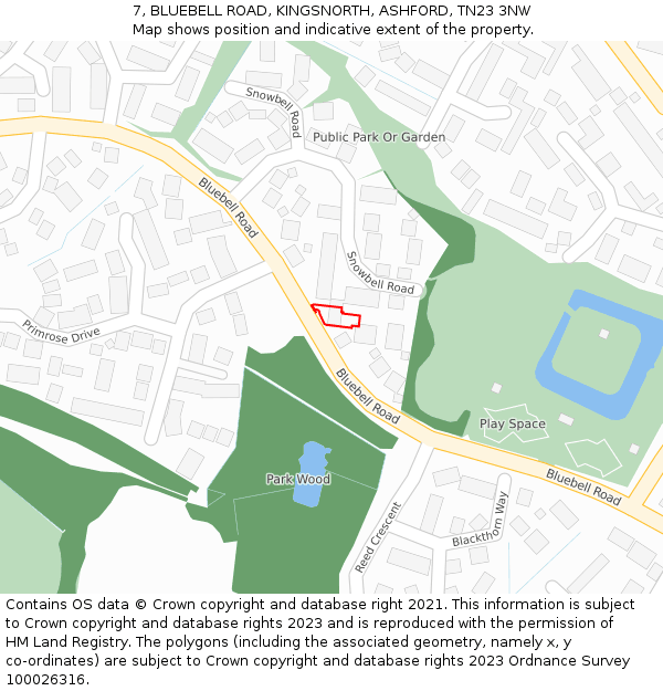 7, BLUEBELL ROAD, KINGSNORTH, ASHFORD, TN23 3NW: Location map and indicative extent of plot