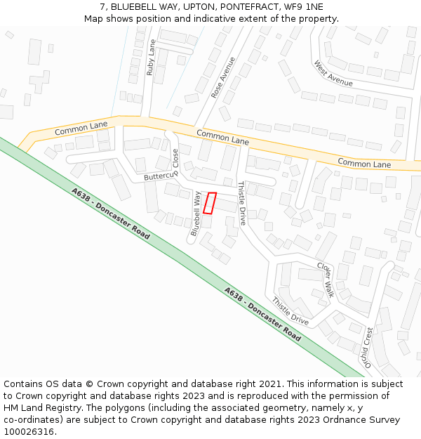 7, BLUEBELL WAY, UPTON, PONTEFRACT, WF9 1NE: Location map and indicative extent of plot