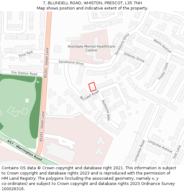 7, BLUNDELL ROAD, WHISTON, PRESCOT, L35 7NH: Location map and indicative extent of plot