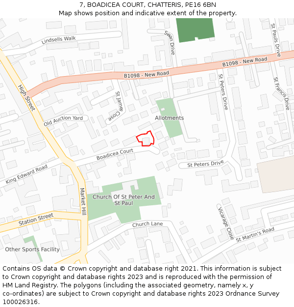 7, BOADICEA COURT, CHATTERIS, PE16 6BN: Location map and indicative extent of plot