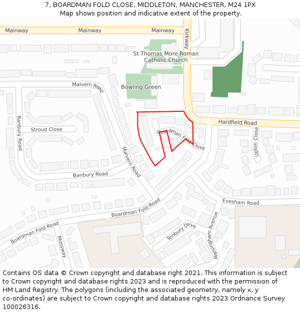7, BOARDMAN FOLD CLOSE, MIDDLETON, MANCHESTER, M24 1PX: Location map and indicative extent of plot
