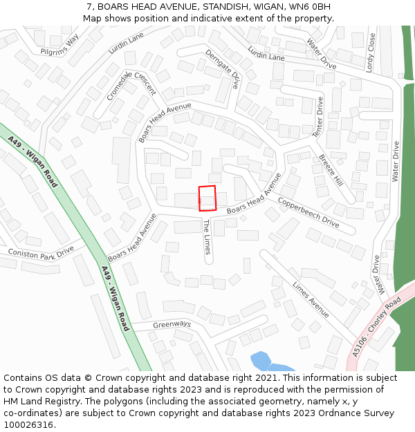 7, BOARS HEAD AVENUE, STANDISH, WIGAN, WN6 0BH: Location map and indicative extent of plot