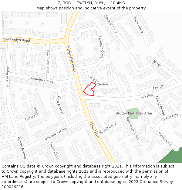 7, BOD LLEWELYN, RHYL, LL18 4NS: Location map and indicative extent of plot