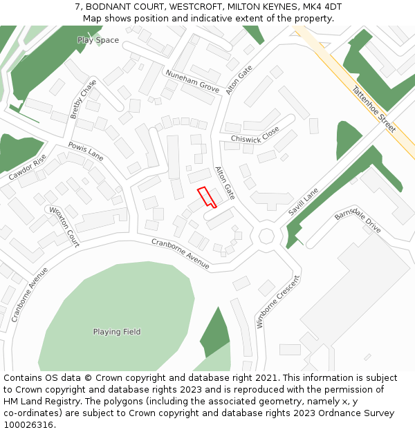 7, BODNANT COURT, WESTCROFT, MILTON KEYNES, MK4 4DT: Location map and indicative extent of plot