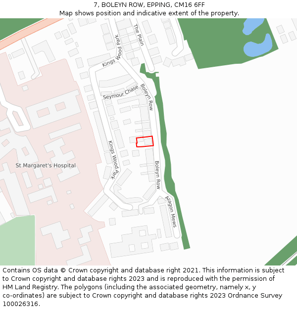 7, BOLEYN ROW, EPPING, CM16 6FF: Location map and indicative extent of plot