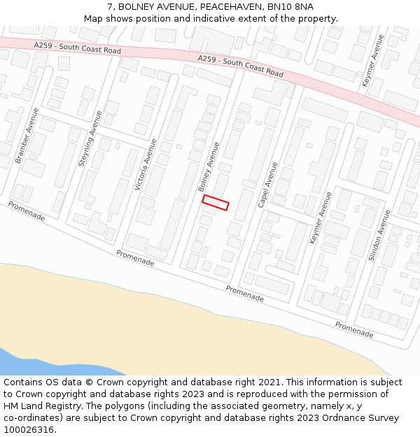 7, BOLNEY AVENUE, PEACEHAVEN, BN10 8NA: Location map and indicative extent of plot