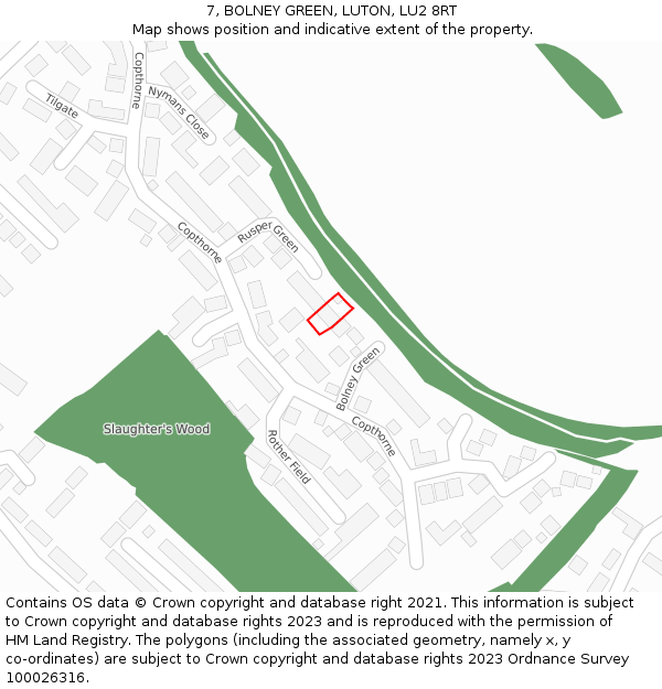 7, BOLNEY GREEN, LUTON, LU2 8RT: Location map and indicative extent of plot