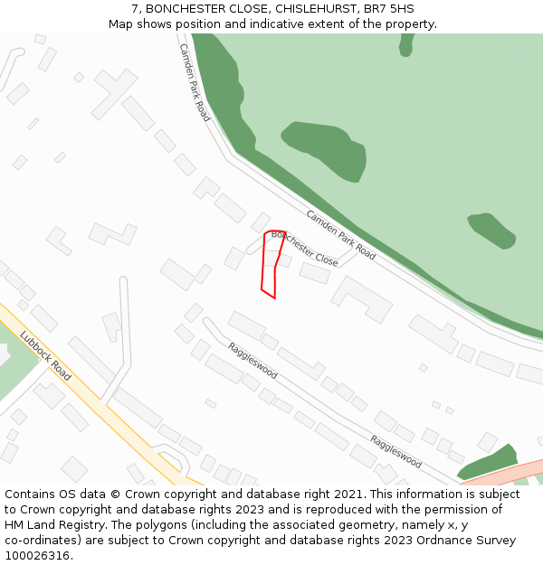 7, BONCHESTER CLOSE, CHISLEHURST, BR7 5HS: Location map and indicative extent of plot