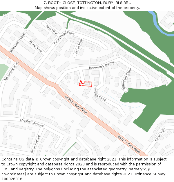 7, BOOTH CLOSE, TOTTINGTON, BURY, BL8 3BU: Location map and indicative extent of plot