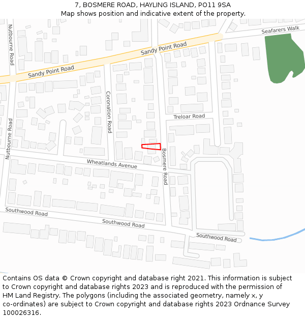 7, BOSMERE ROAD, HAYLING ISLAND, PO11 9SA: Location map and indicative extent of plot