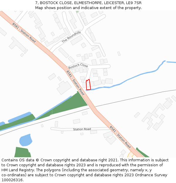 7, BOSTOCK CLOSE, ELMESTHORPE, LEICESTER, LE9 7SR: Location map and indicative extent of plot