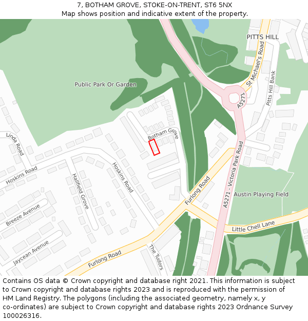 7, BOTHAM GROVE, STOKE-ON-TRENT, ST6 5NX: Location map and indicative extent of plot