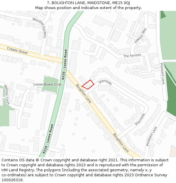 7, BOUGHTON LANE, MAIDSTONE, ME15 9QJ: Location map and indicative extent of plot