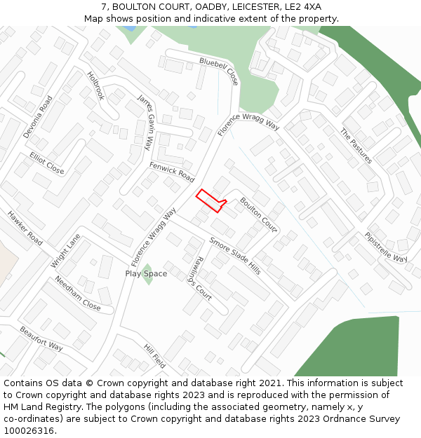 7, BOULTON COURT, OADBY, LEICESTER, LE2 4XA: Location map and indicative extent of plot