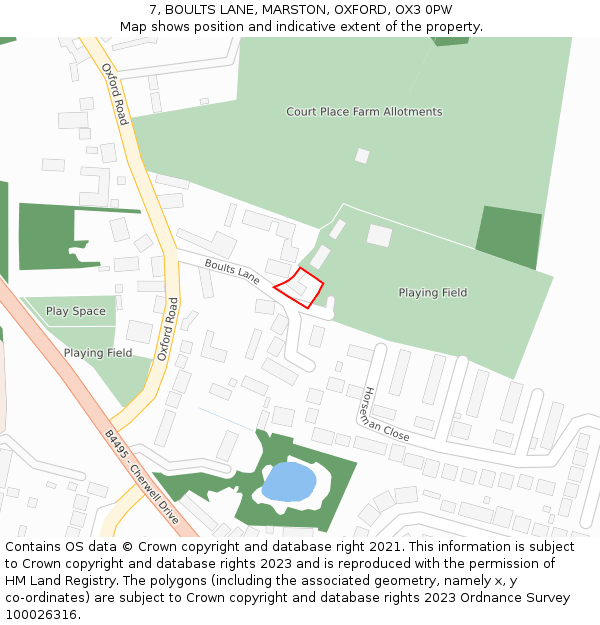 7, BOULTS LANE, MARSTON, OXFORD, OX3 0PW: Location map and indicative extent of plot