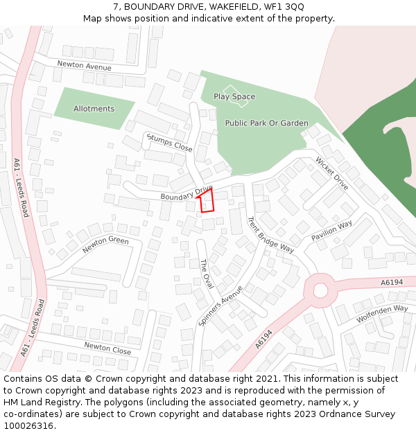 7, BOUNDARY DRIVE, WAKEFIELD, WF1 3QQ: Location map and indicative extent of plot