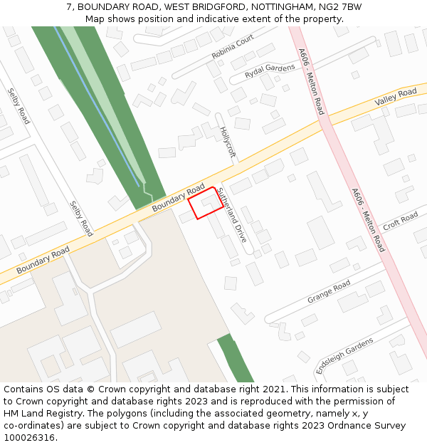 7, BOUNDARY ROAD, WEST BRIDGFORD, NOTTINGHAM, NG2 7BW: Location map and indicative extent of plot