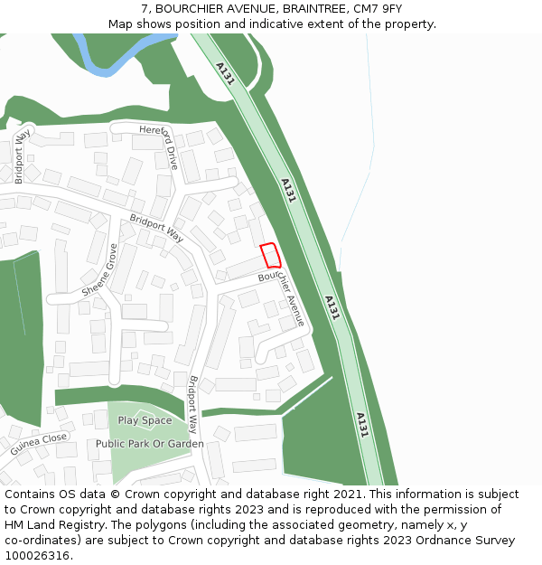 7, BOURCHIER AVENUE, BRAINTREE, CM7 9FY: Location map and indicative extent of plot