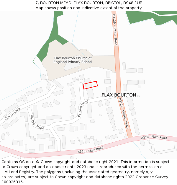 7, BOURTON MEAD, FLAX BOURTON, BRISTOL, BS48 1UB: Location map and indicative extent of plot
